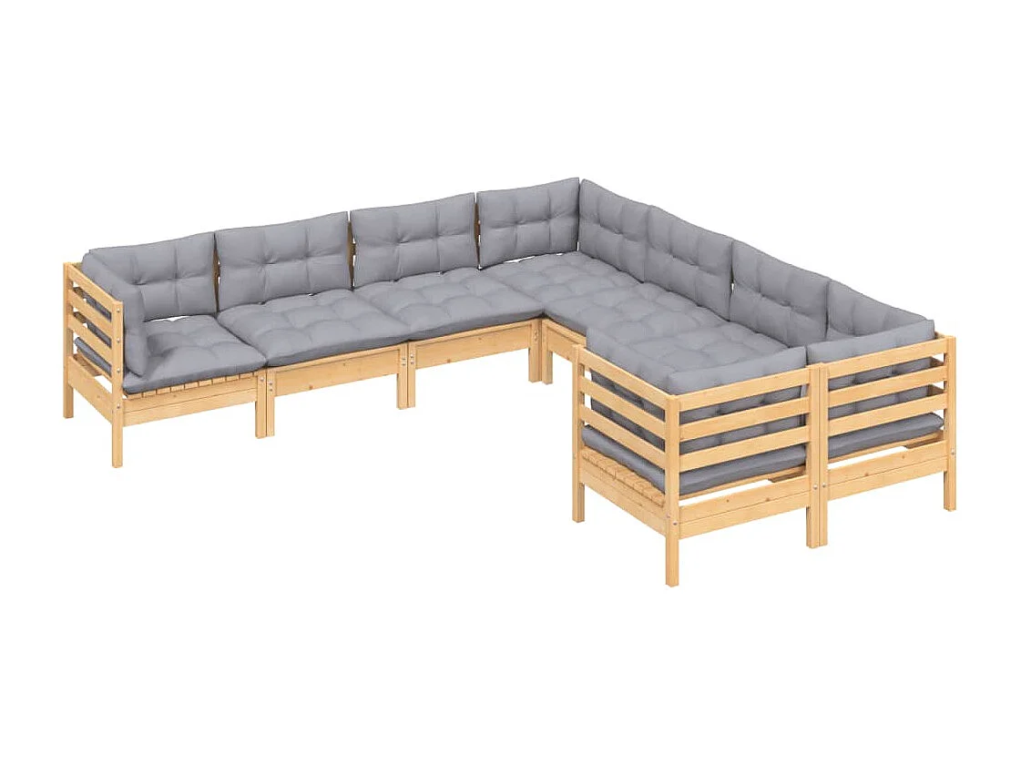 Salon de jardin 8 pièces avec coussins gris bois de pin solide
