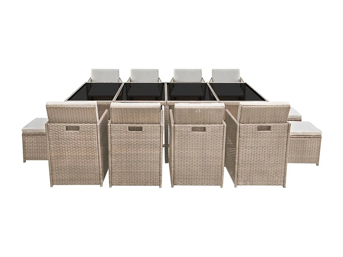 Salon de jardin encastrable avec coussins 13 pièces Rotin Beige