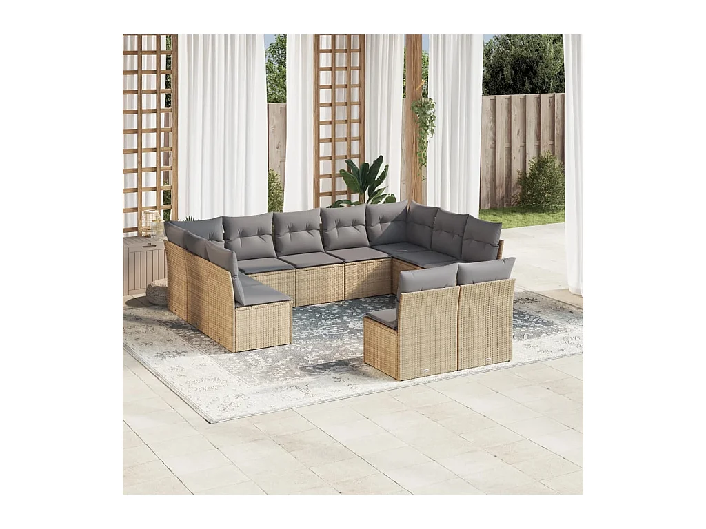 Salon de jardin 11 pièces avec coussins beige résine tressée