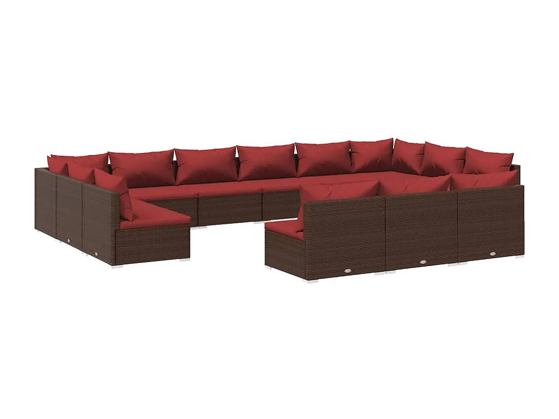 Set muebles de jardín 13 piezas cojines ratán sintético marrón