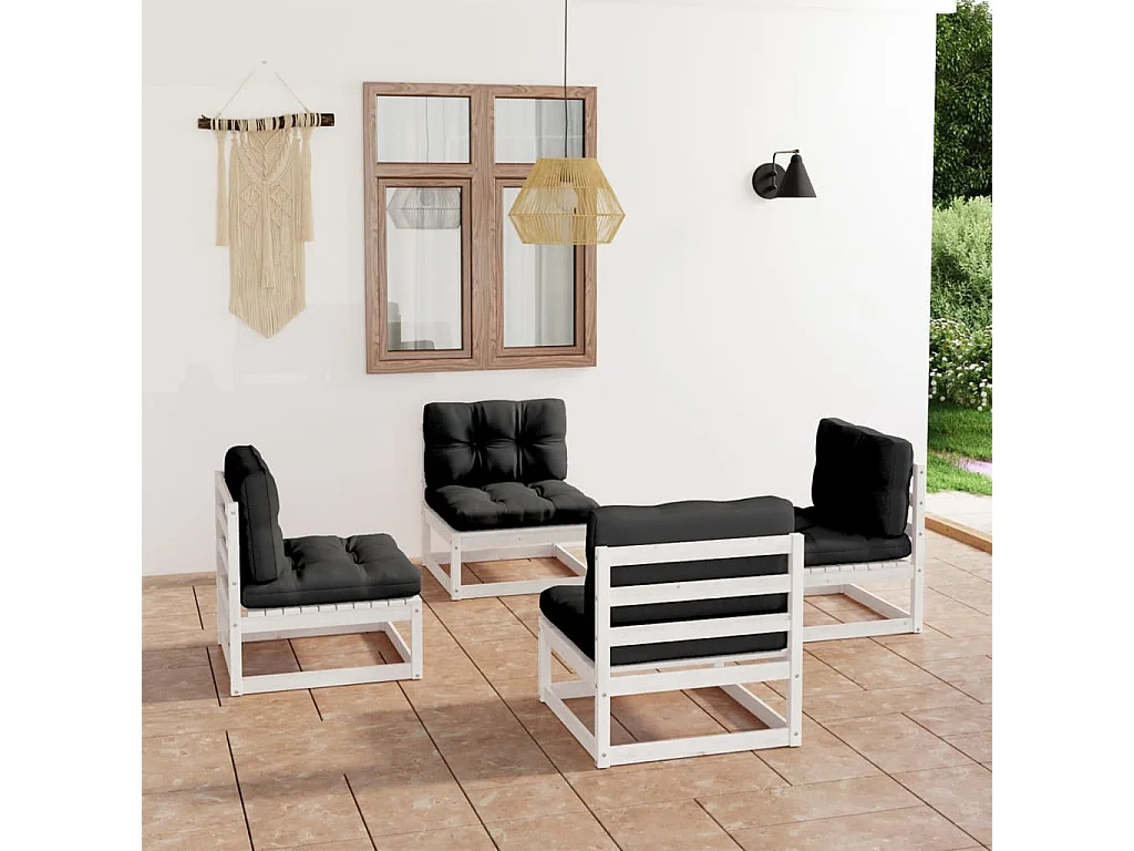 4 peças conjunto lounge de jardim com almofadões pinho maciço