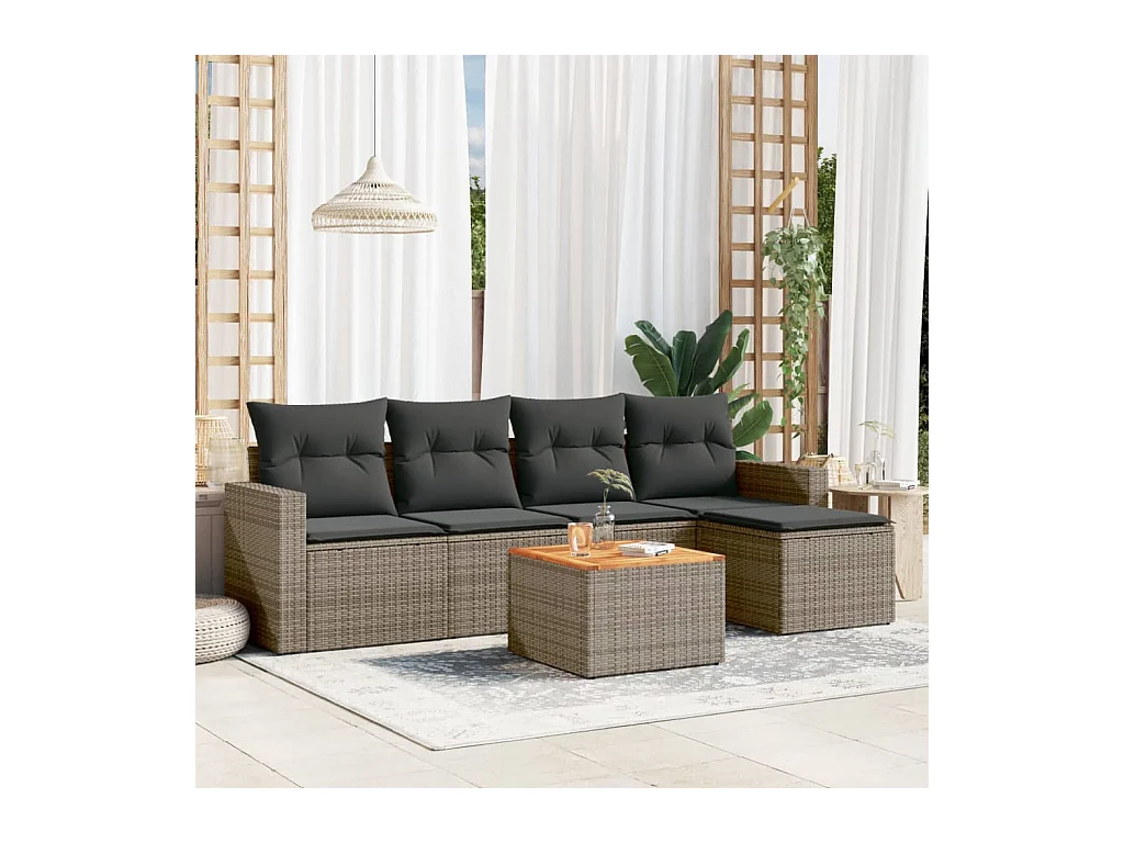 Salon de jardin 6 pièces avec coussins gris résine tressée