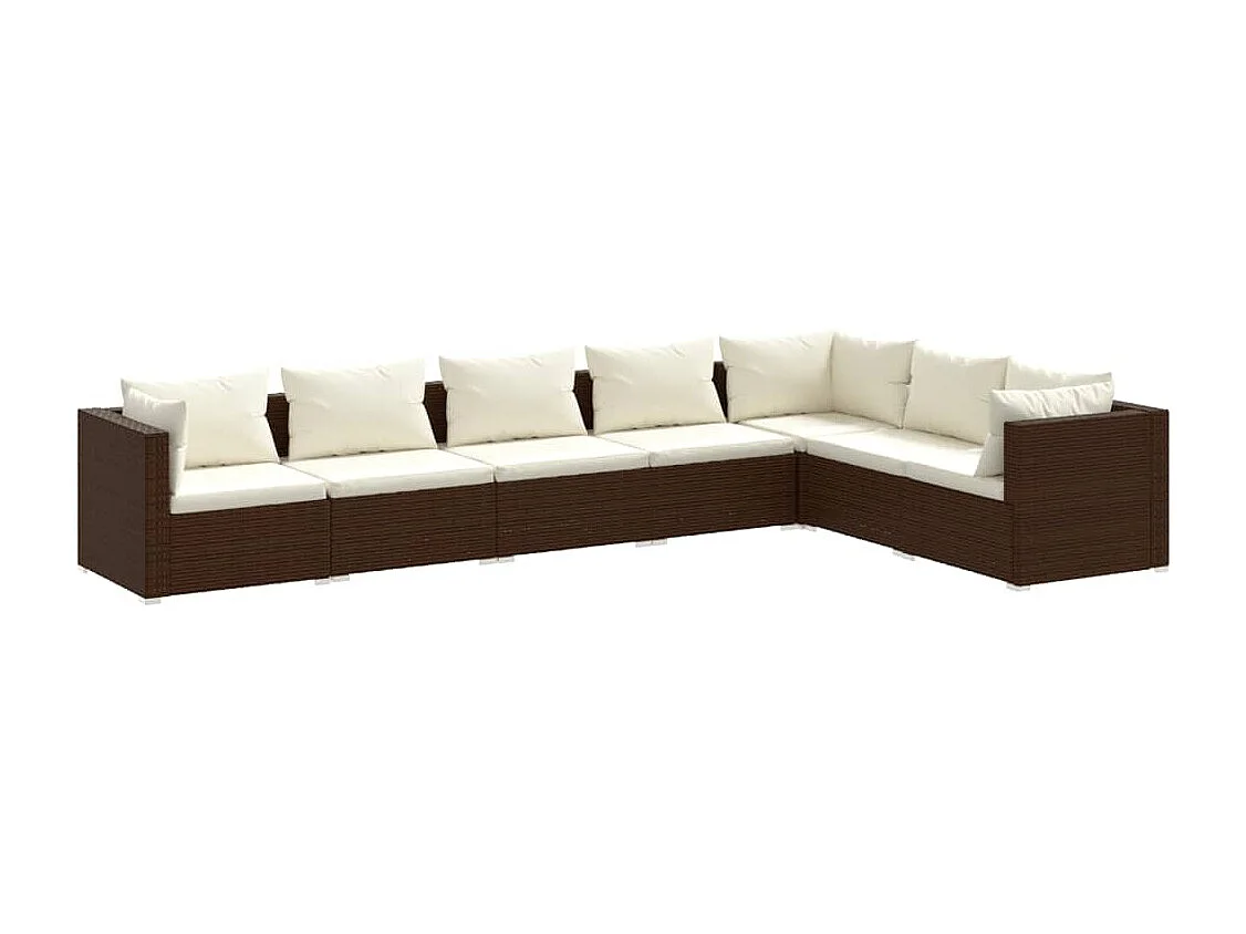 7-delige Loungeset met kussens poly rattan bruin