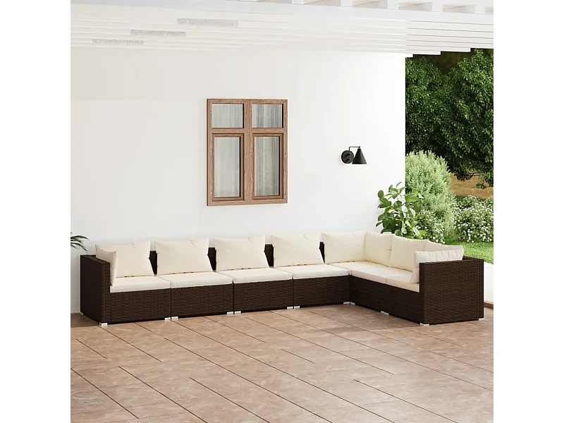 7-delige Loungeset met kussens poly rattan bruin