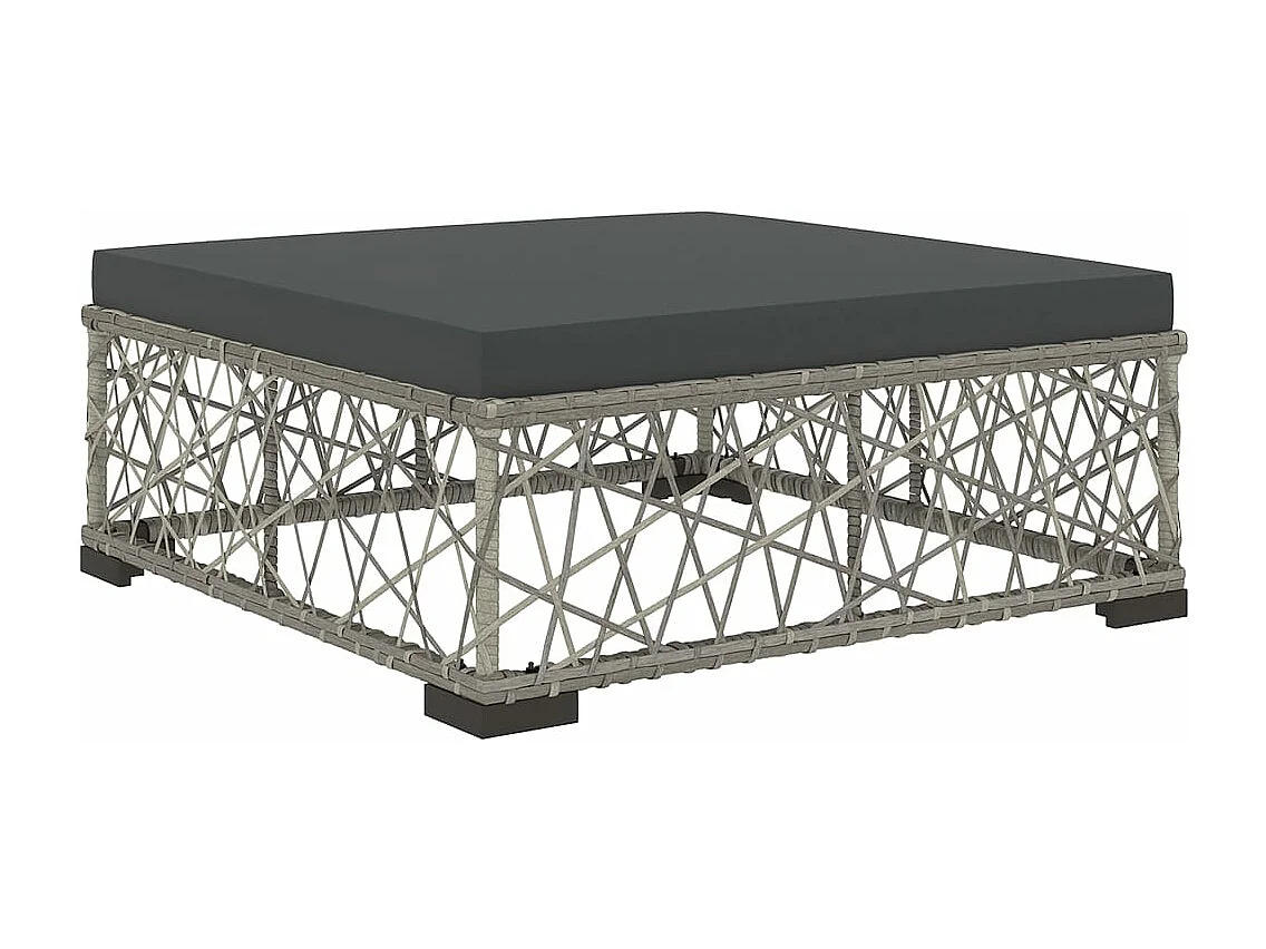 5 peças conjunto lounge de jardim c/ almofadões vime PE cinzento