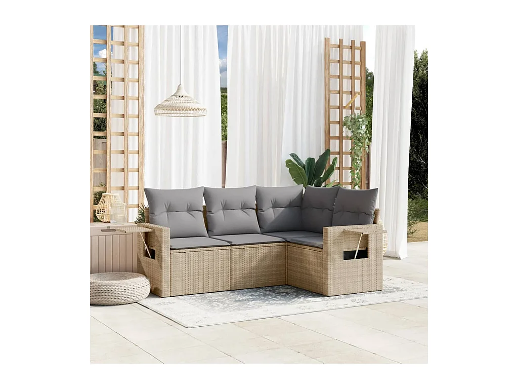 4-delige Loungeset met kussens poly rattan beige