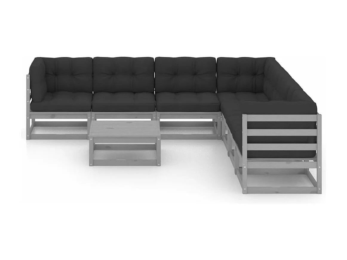 8 peças conjunto lounge de jardim + almofadões pinho maciço cinza