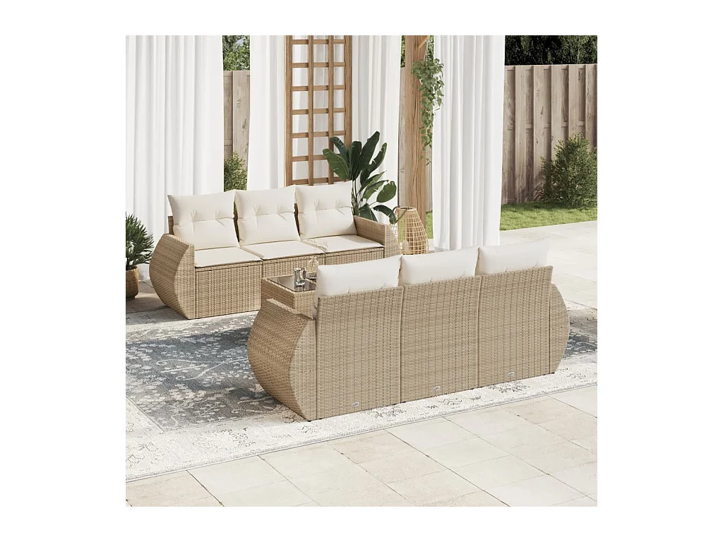 Salon de jardin avec coussins 7 pièces beige résine tressée