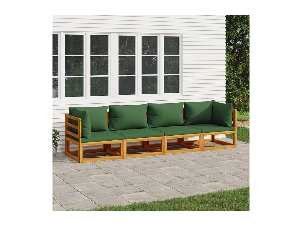 4-delige Loungeset met groene kussens massief hout