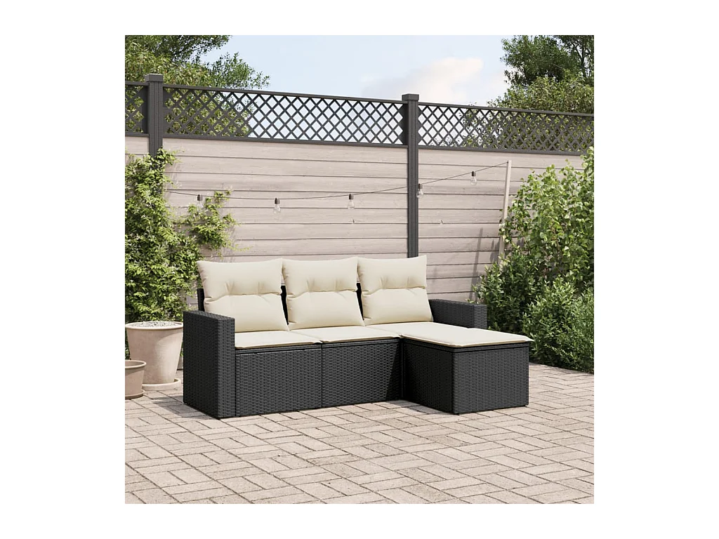 Salon de jardin 4 pièces avec coussins noir résine tressée