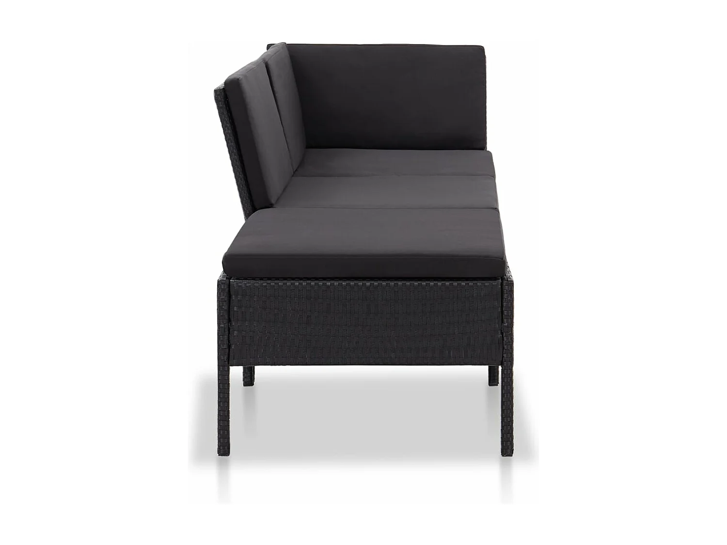 3 peças conjunto lounge de jardim c/ almofadões vime PE preto