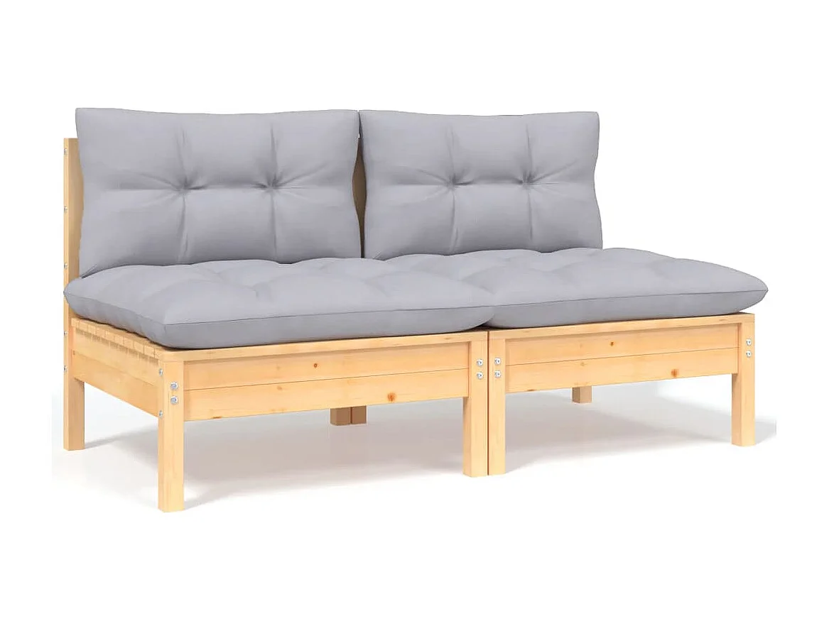 Salon de jardin 7 pièces avec coussins gris bois de pin massif