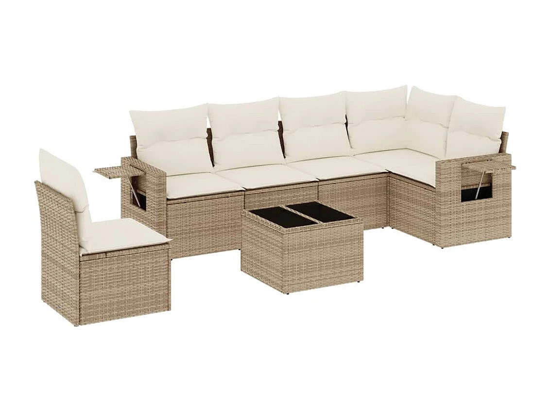 Salon de jardin avec coussins 7 pièces beige résine tressée