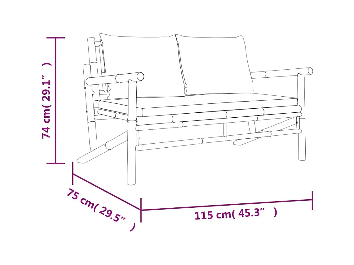 Salon de jardin 5 pièces avec coussins blanc crème bambou