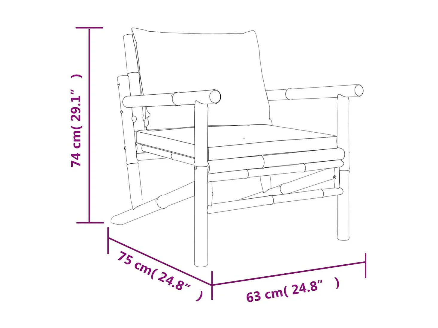 Set de muebles de jardín 5 piezas bambú y cojines blanco crema