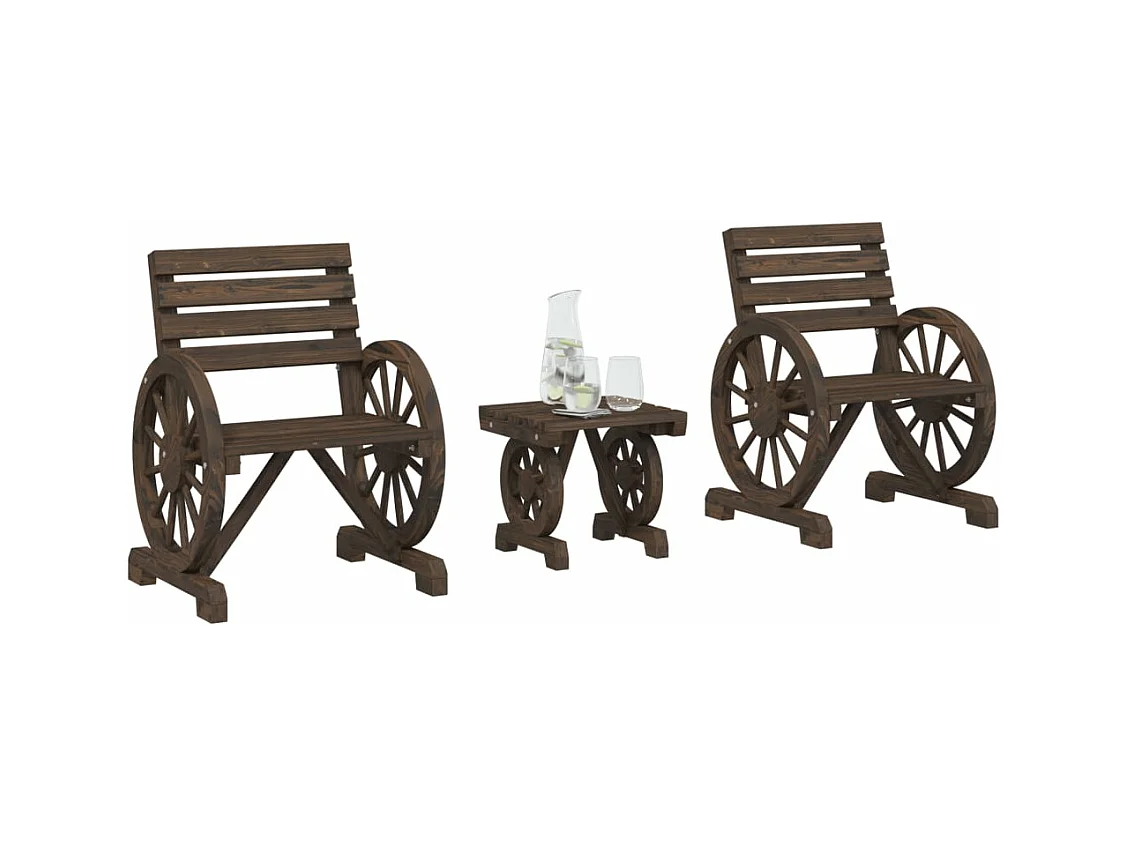 3 peças conjunto lounge de jardim madeira de abeto maciça