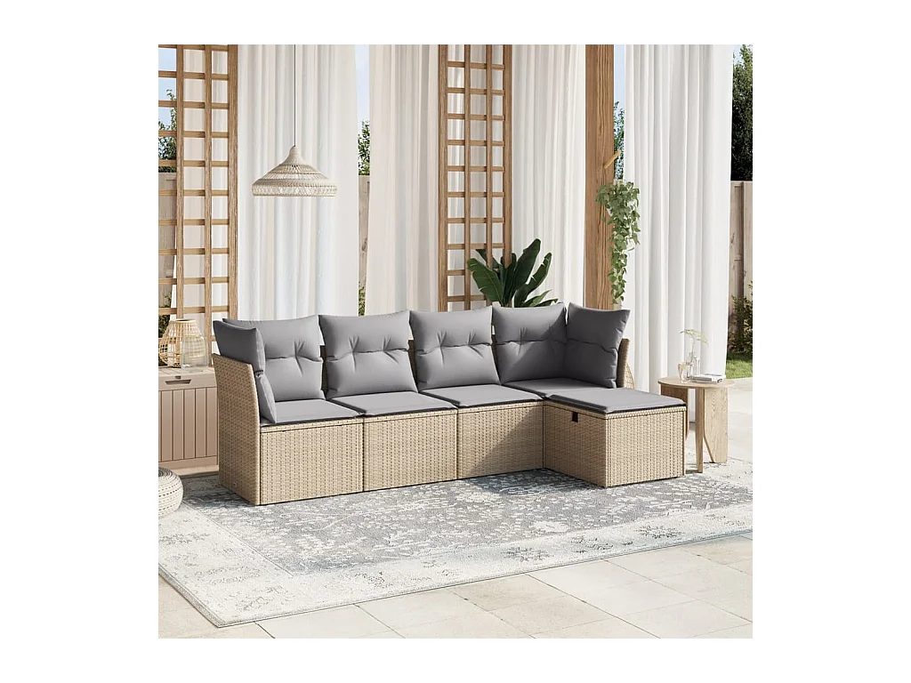 Salon de jardin avec coussins 5 pièces mélange beige résine tressée