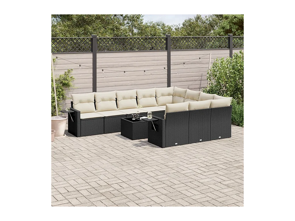 11 peças conjunto sofás de jardim c/ almofadões vime PE preto