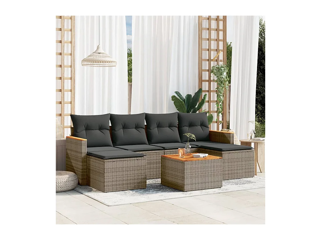 Salon de jardin avec coussins 7 pièces gris résine tressée