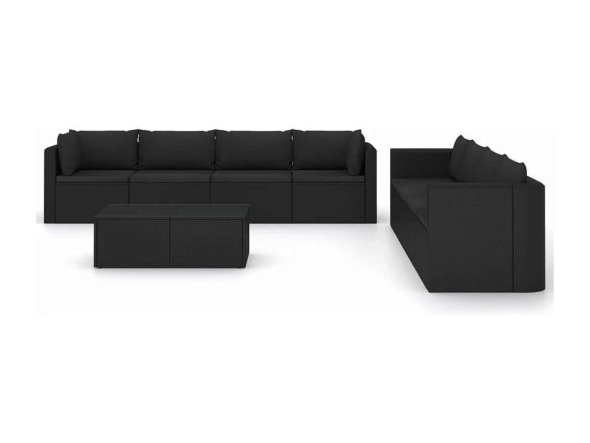 Salon de jardin 9 pièces avec coussins Résine tressée Noir