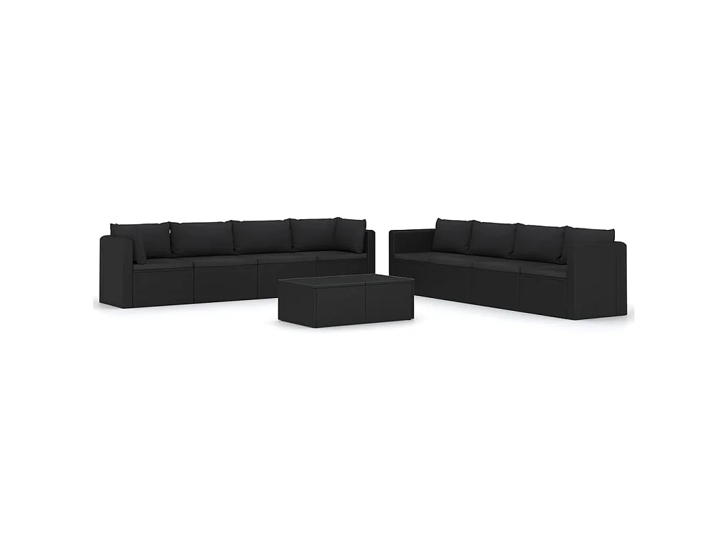 Set muebles de jardín 9 piezas y cojines ratán sintético negro