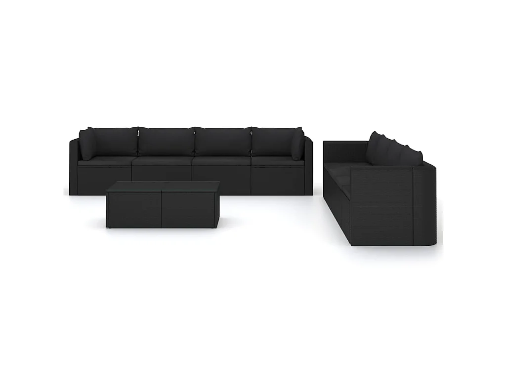 Set muebles de jardín 9 piezas y cojines ratán sintético negro