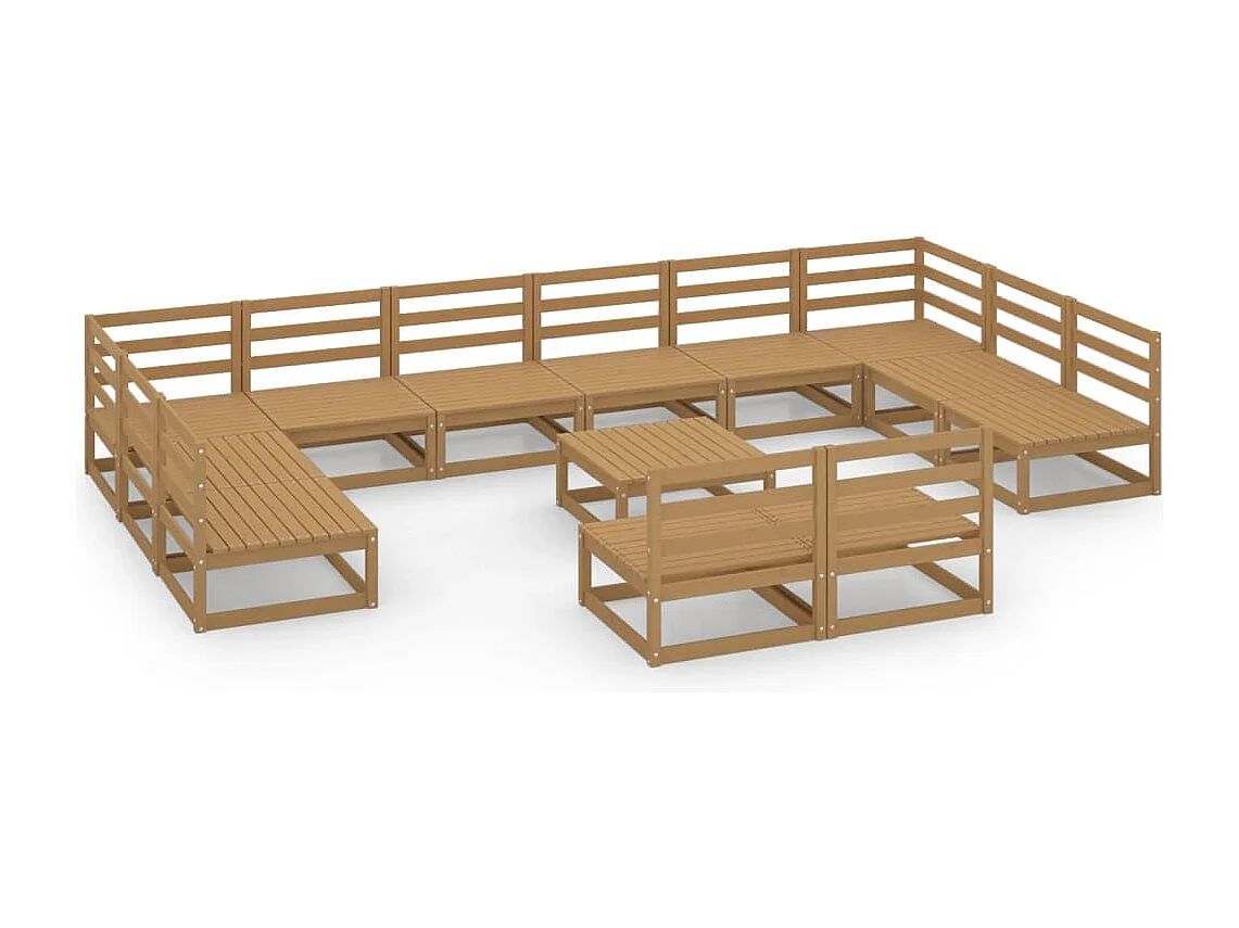 Muebles de jardín 13 piezas y cojines madera maciza de pino