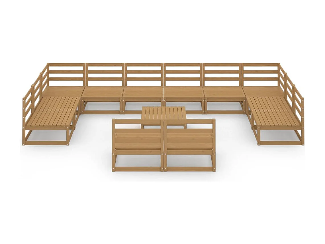Muebles de jardín 13 piezas y cojines madera maciza de pino