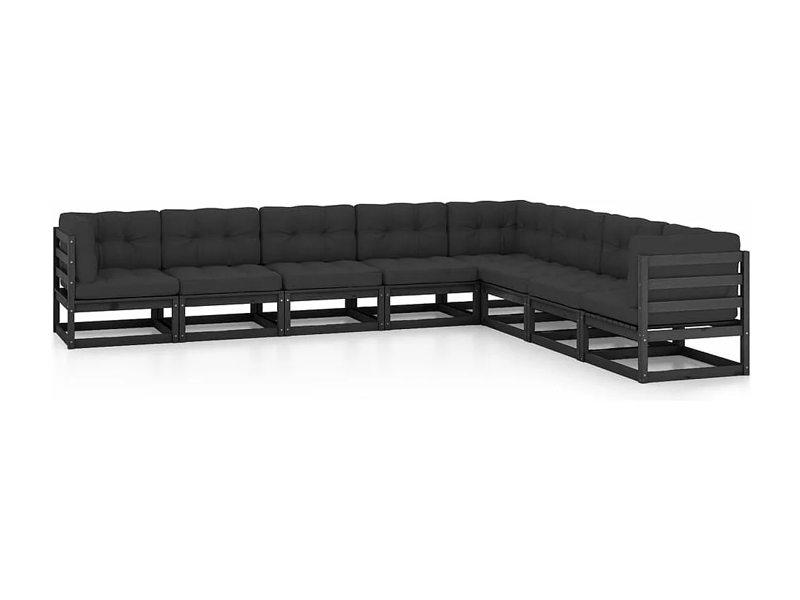 8 peças conjunto lounge jardim c/ almofadões pinho maciço preto