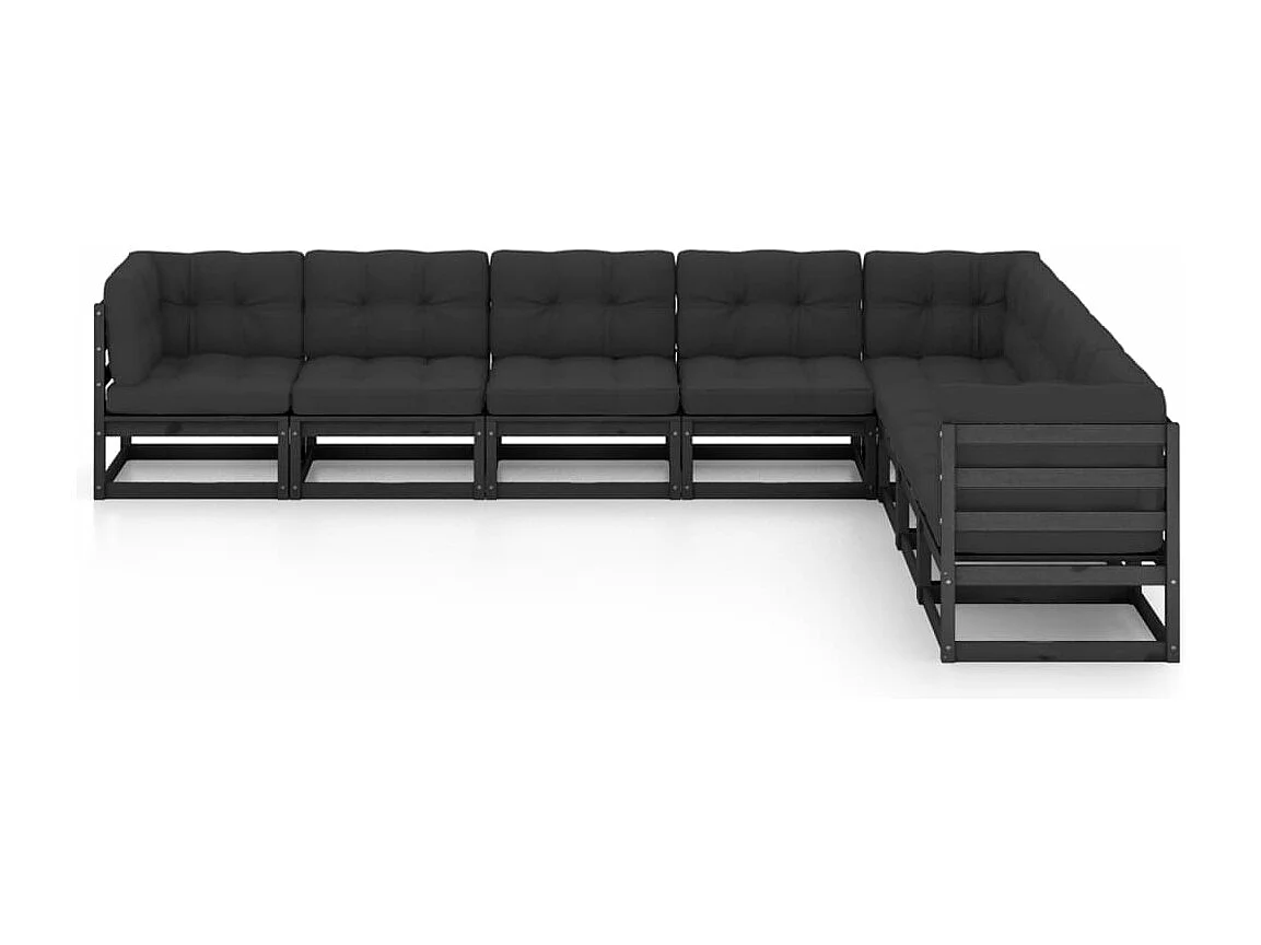 8 peças conjunto lounge jardim c/ almofadões pinho maciço preto