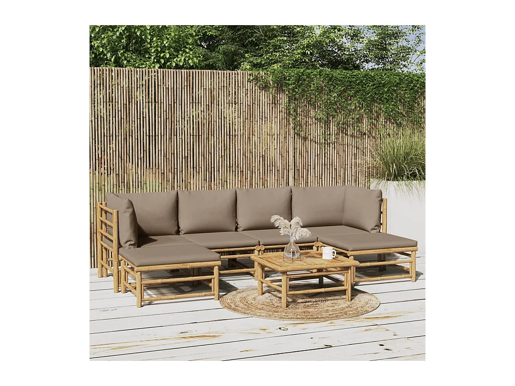Salon de jardin 7 pièces avec coussins taupe bambou