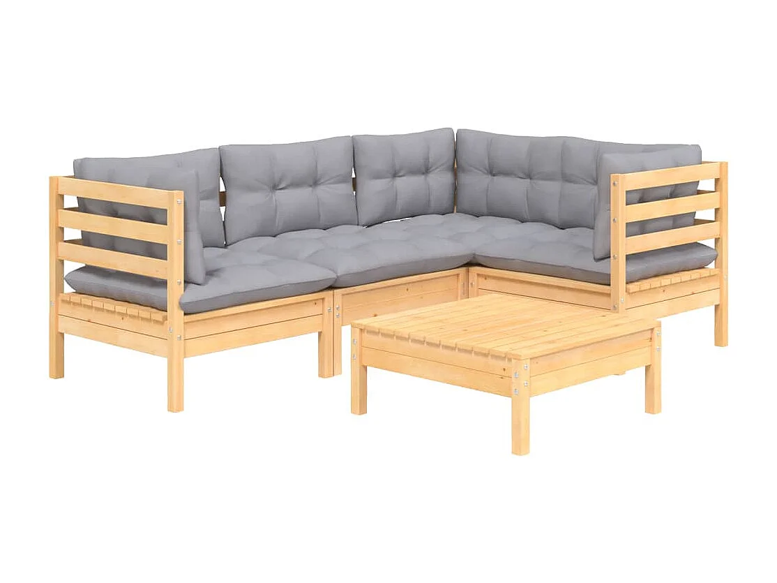 5 peças conjunto lounge de jardim c/ almofadões cinza pinho