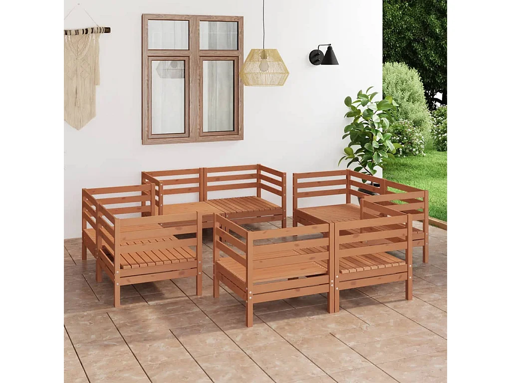 Juego muebles de jardín 8 piezas madera maciza pino marrón miel