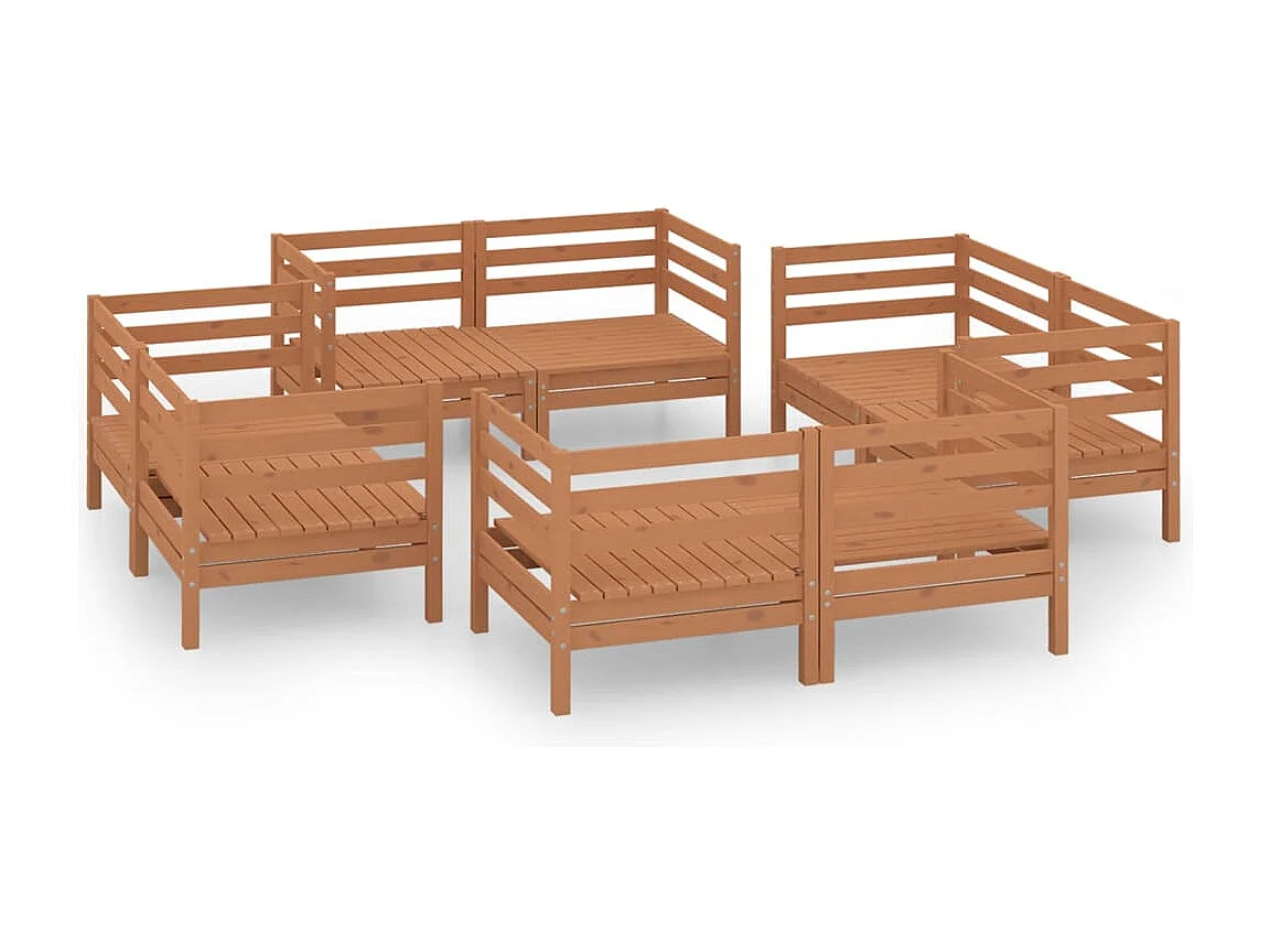 Juego muebles de jardín 8 piezas madera maciza pino marrón miel