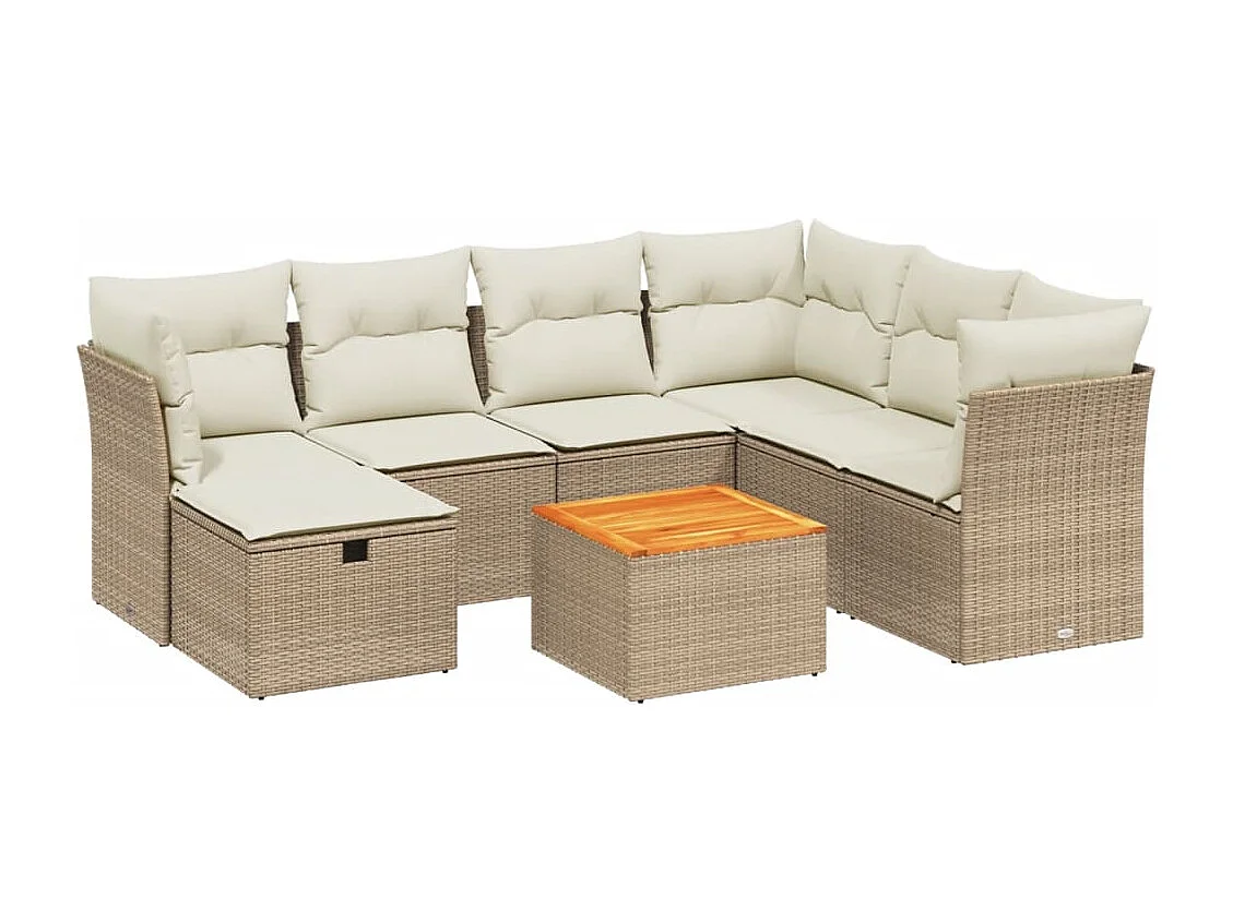 8 peças conjunto de sofás p/ jardim com almofadões vime PE bege