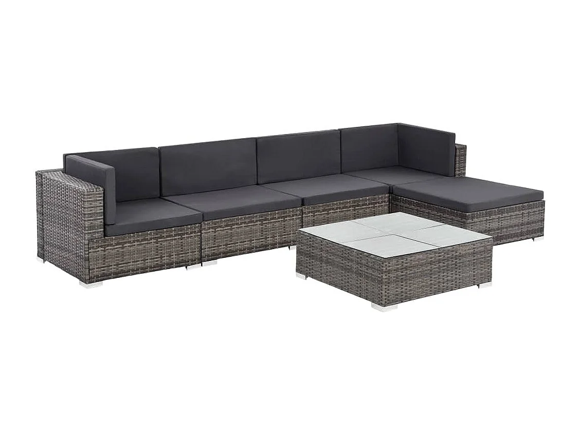 Salon de jardin 6 pièces avec coussins Résine tressée Gris
