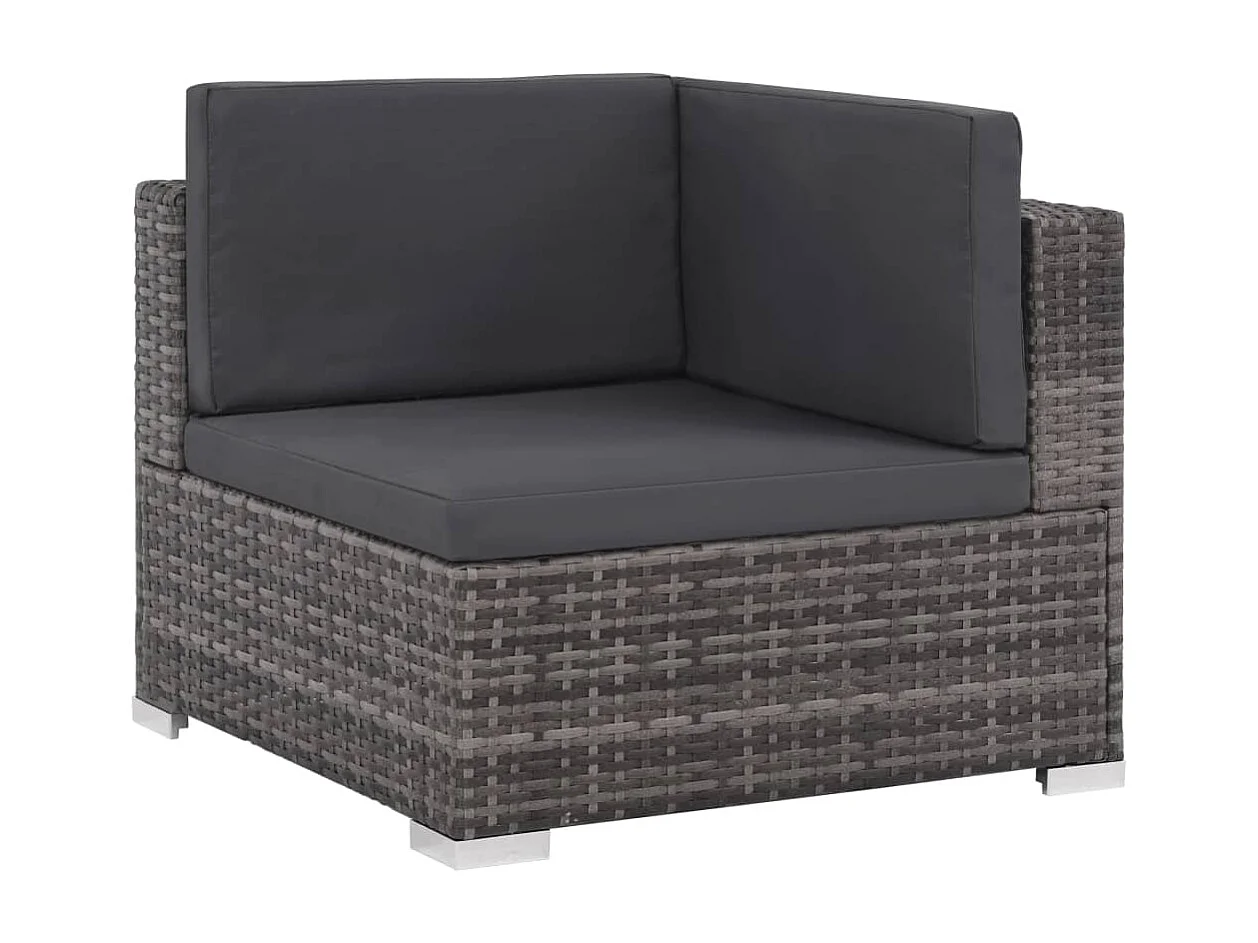 Salon de jardin 6 pièces avec coussins Résine tressée Gris