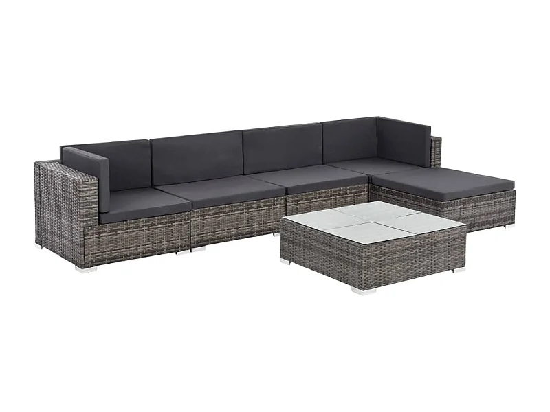 Salon de jardin 6 pièces avec coussins Résine tressée Gris