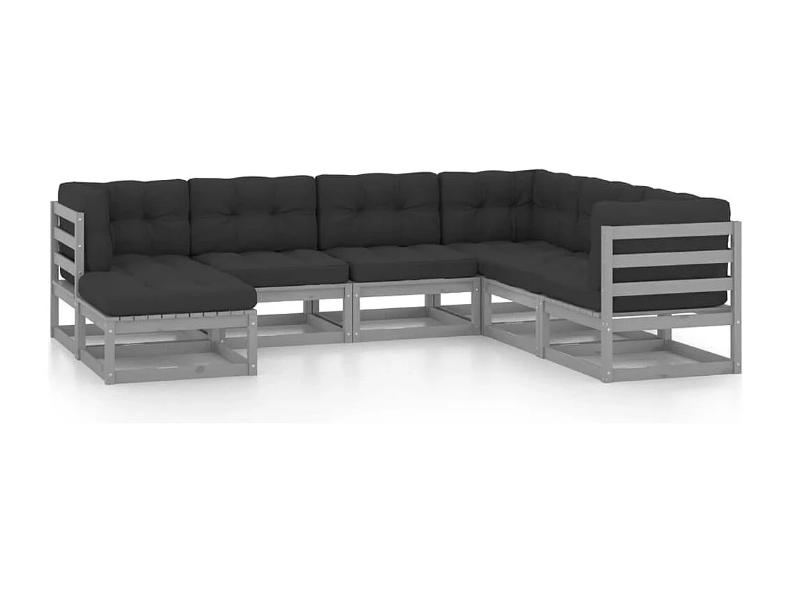 Juego de muebles de jardín 7 piezas y cojines madera pino maciza