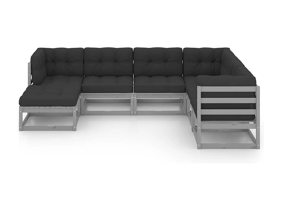 Juego de muebles de jardín 7 piezas y cojines madera pino maciza