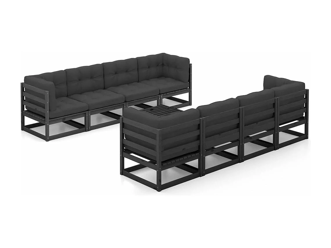Juego de muebles de jardín 9 piezas y cojines madera pino maciza