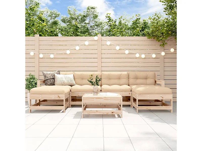 Juego de muebles de jardín 7 piezas madera maciza de pino