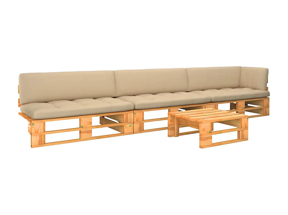 Muebles de palets 4 piezas y cojines madera pino impregnada miel