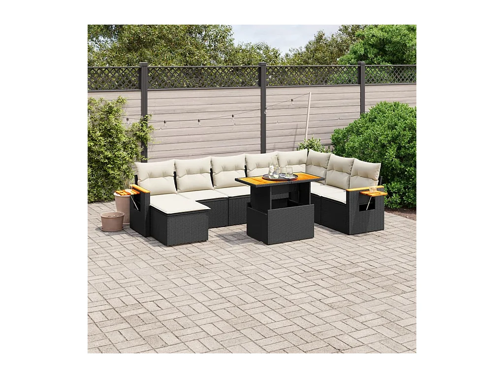 8 peças conjunto sofás de jardim com almofadões vime PE preto