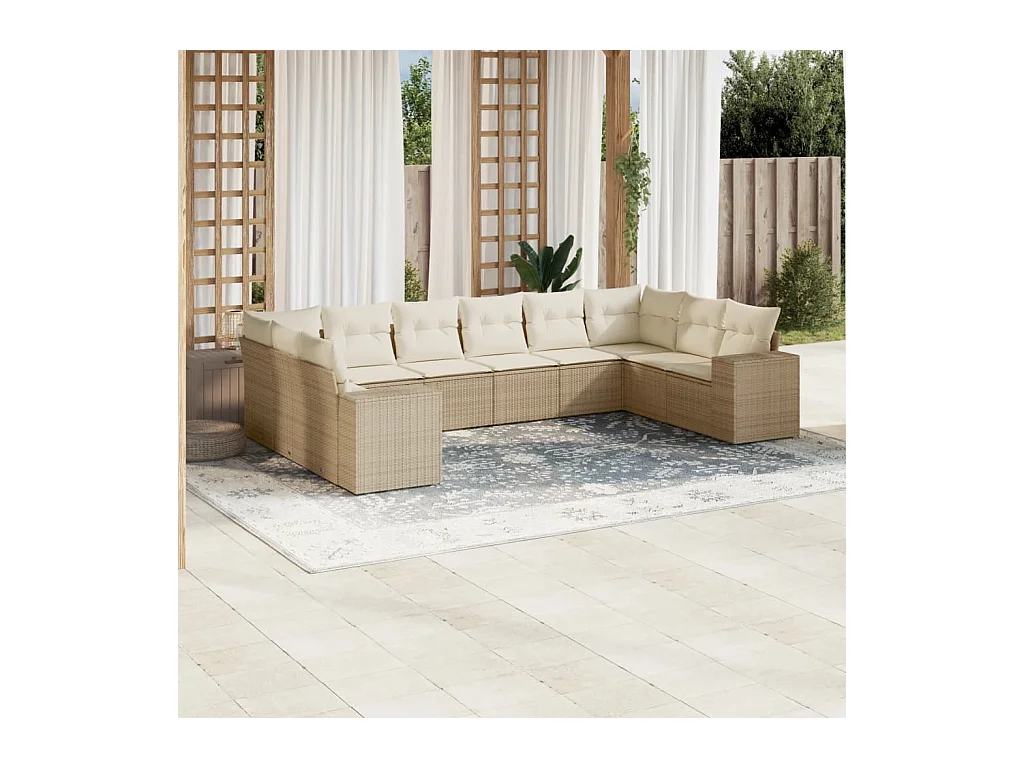 10 peças conjunto de sofás p/ jardim com almofadões vime PE bege