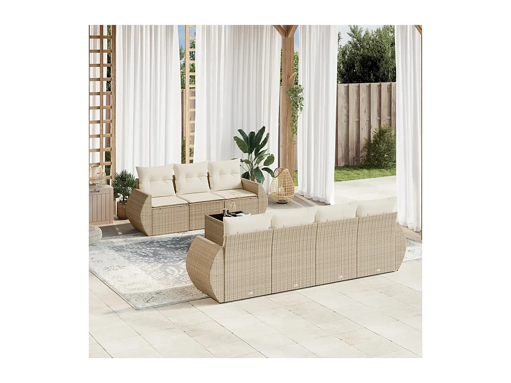 Salon de jardin avec coussins 8 pièces beige résine tressée