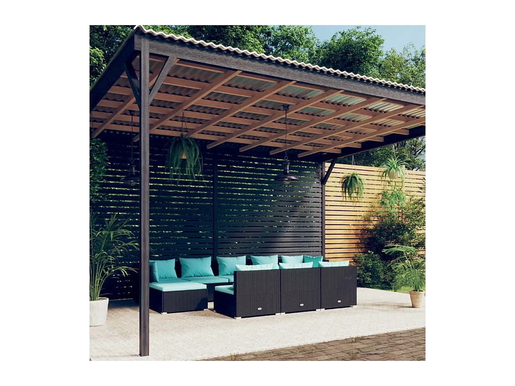 10-delige Loungeset met kussens poly rattan zwart