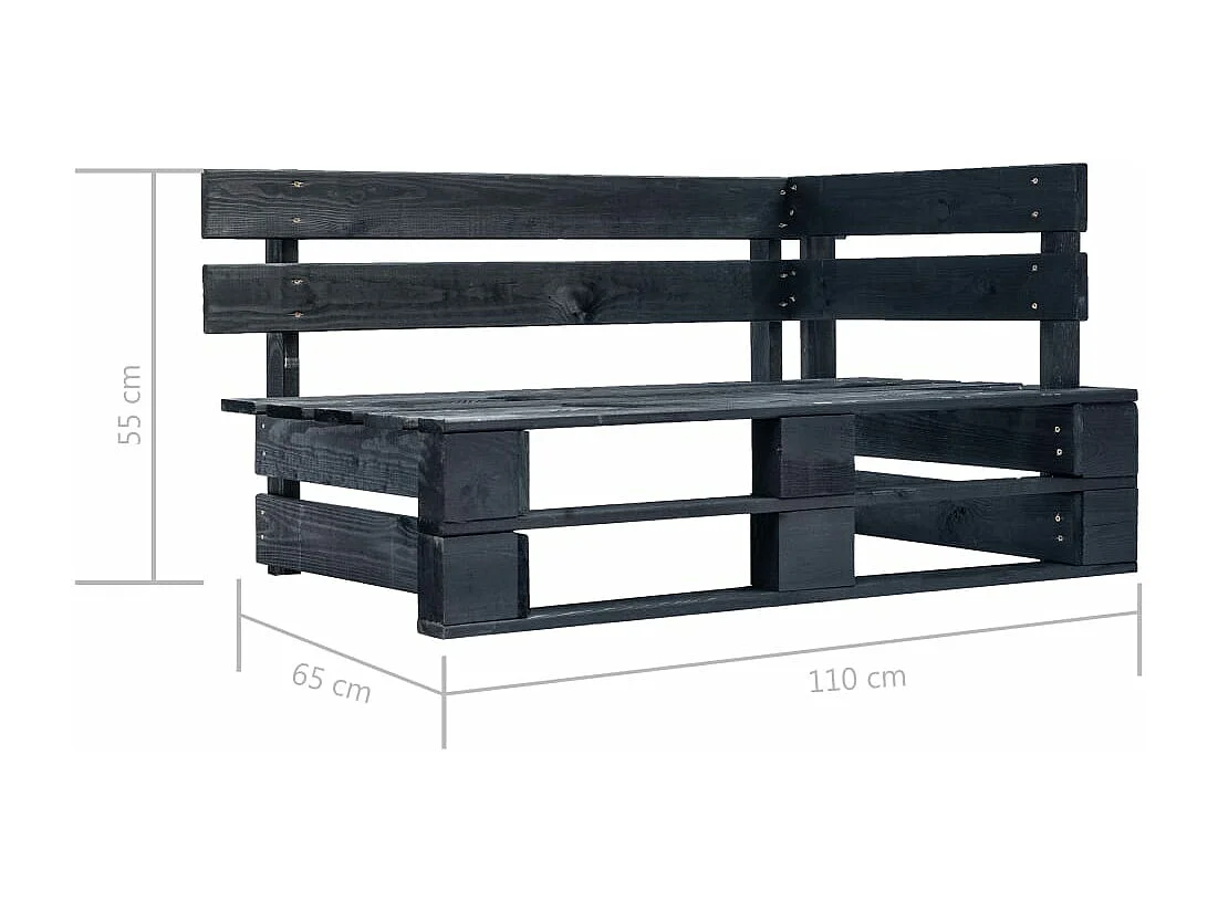 Salon de jardin palette 6 pièces avec coussins pin imprégné de noir