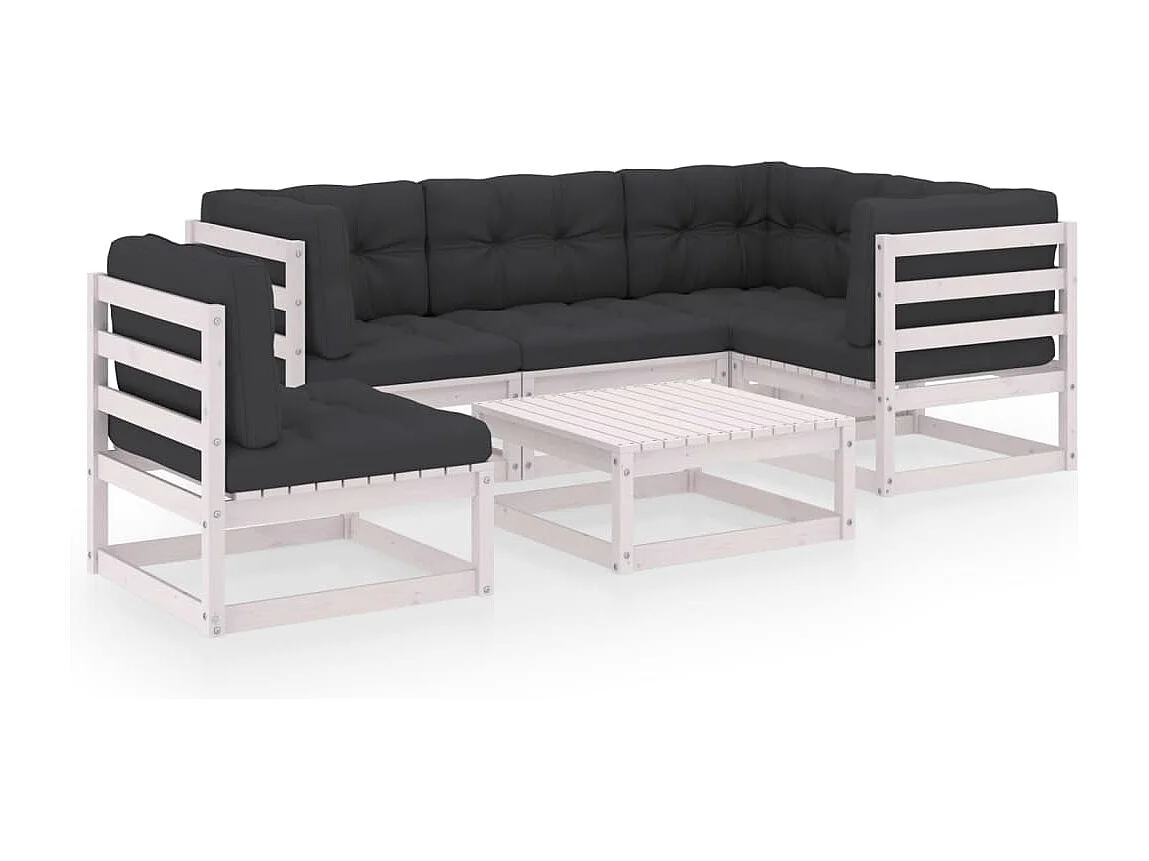 6-delige Loungeset met kussens massief grenenhout