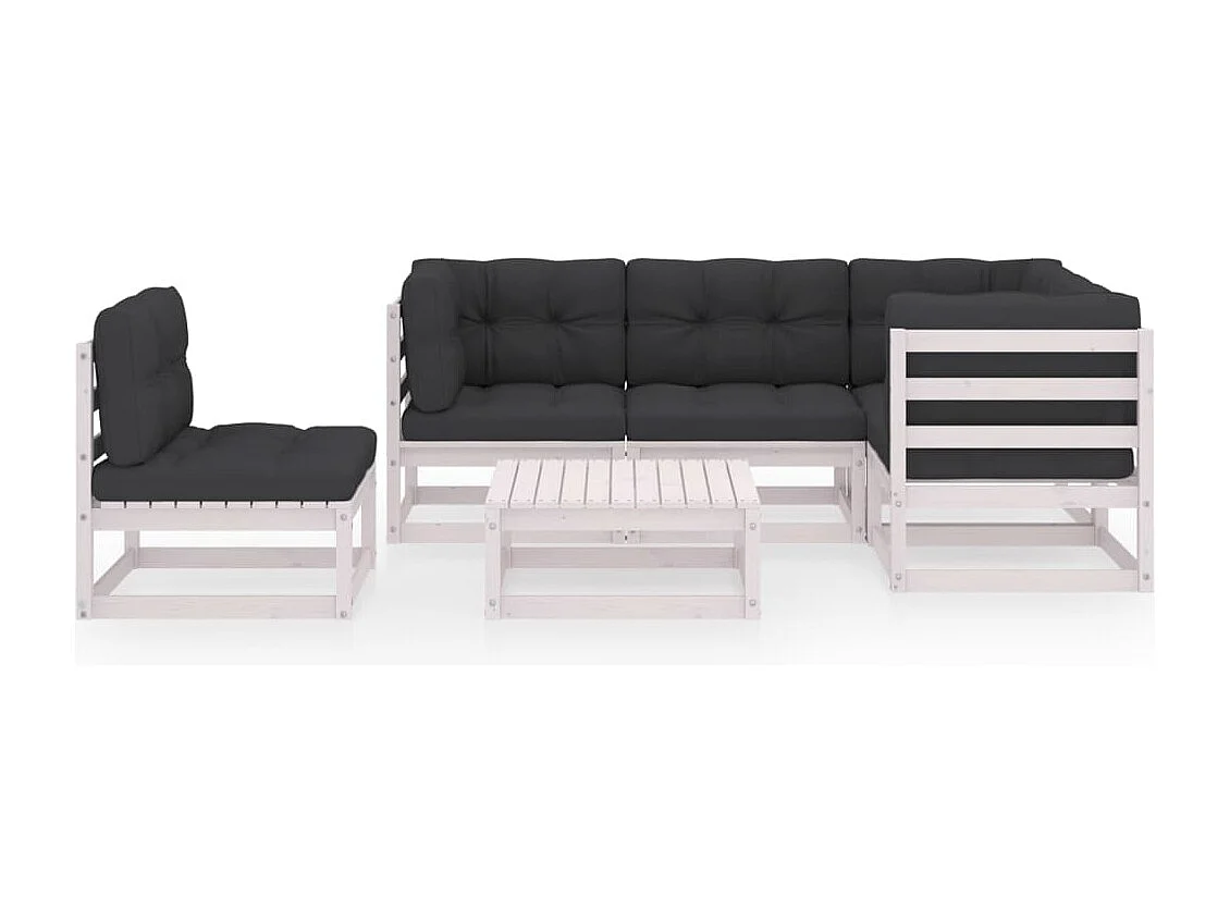 6-delige Loungeset met kussens massief grenenhout